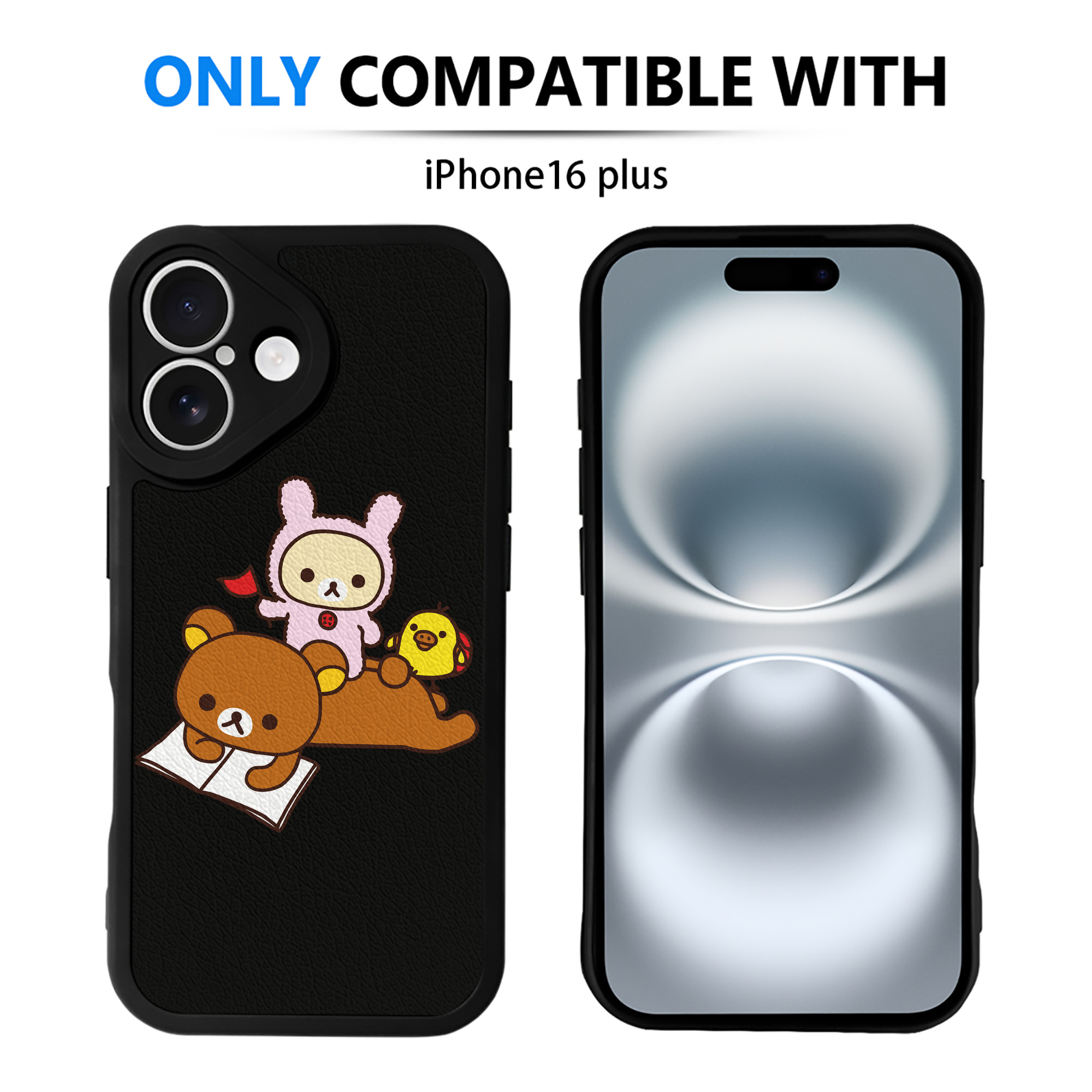 （画像用） リラックマ リラックマ キイロイトリ Rilakkuma Korilakkuma Kiiroitori 【iPhone 16シリーズ対応】シリコンスマホケース（レザー調） 材質：シリコン
